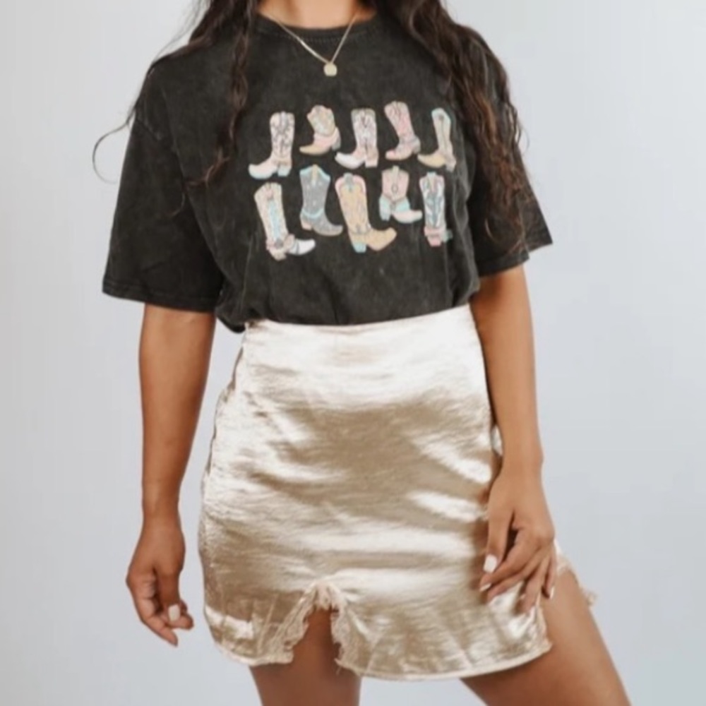 New Jolene Cream Satin Lace Mini Skirt